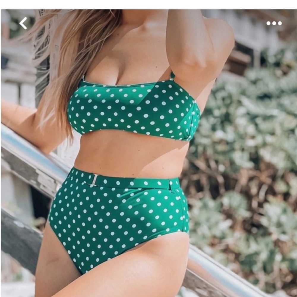 Beach Joy High Rise Bikini Green Polka Dot Bikini.